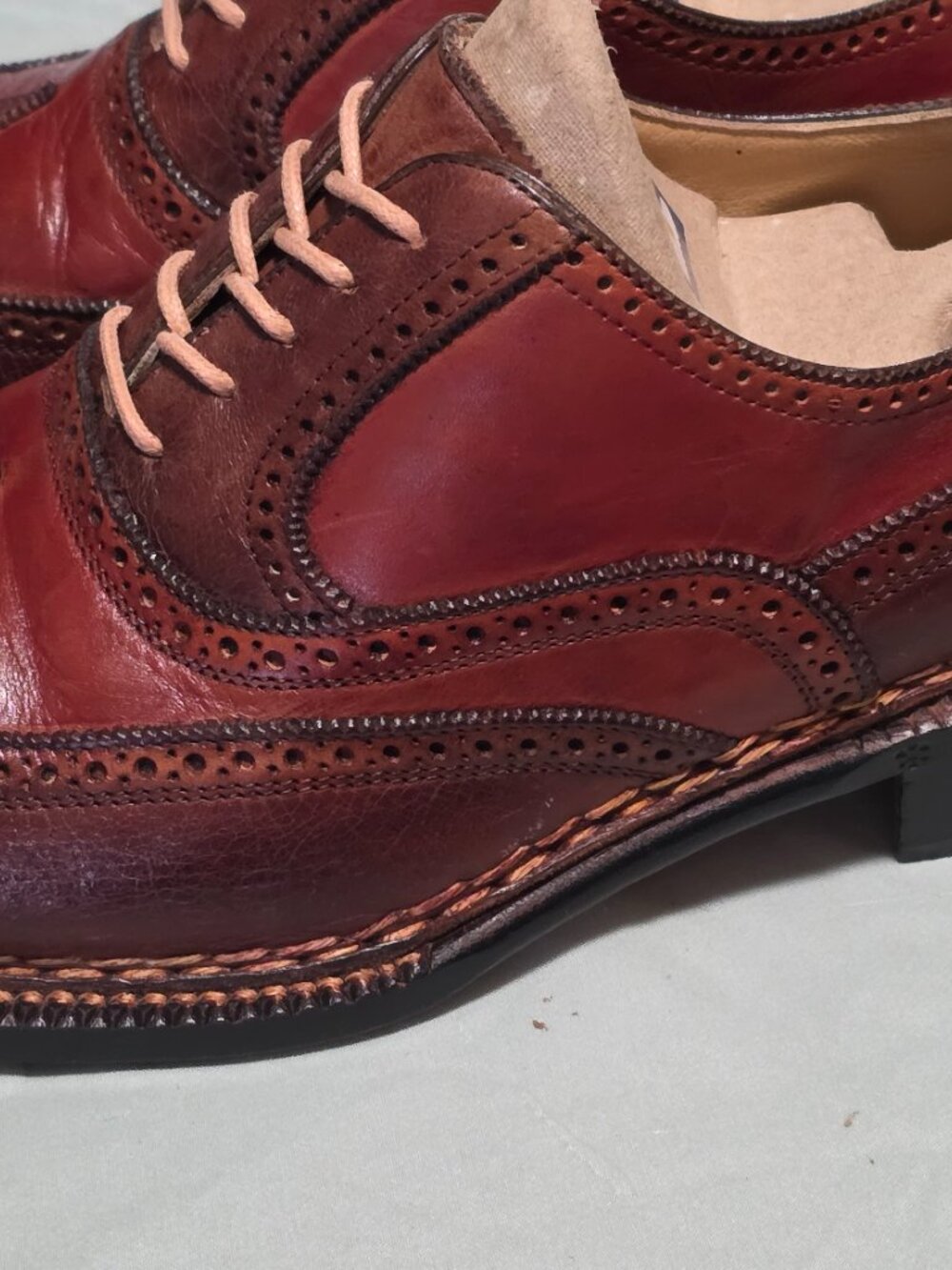 Lidfort 8-M Mens Red and Brown Mens Wingtip Oxford Dress Shoes - Picture 7 of 13